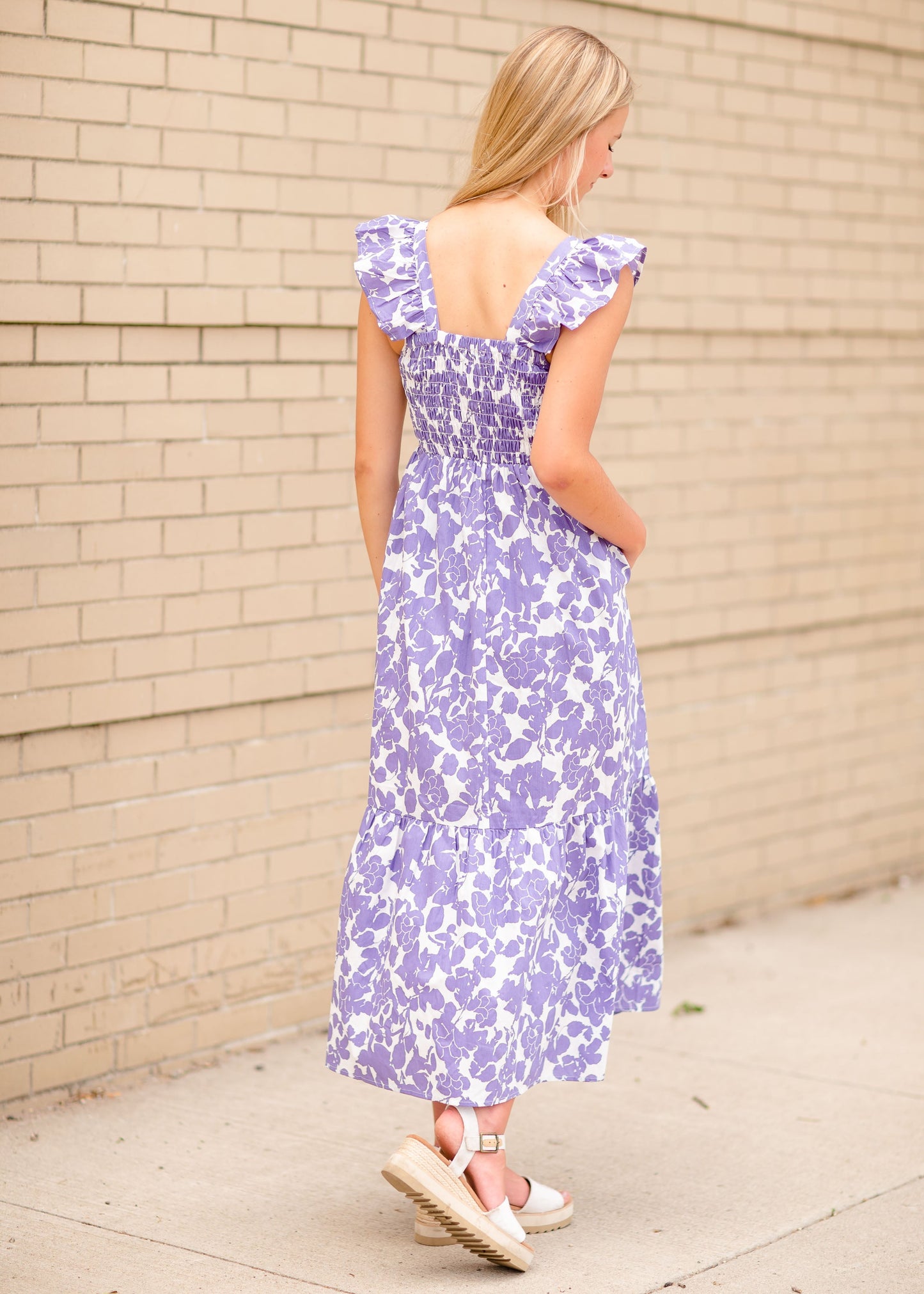 Smocked Bodice Flower Print Maxi Dress Dresses