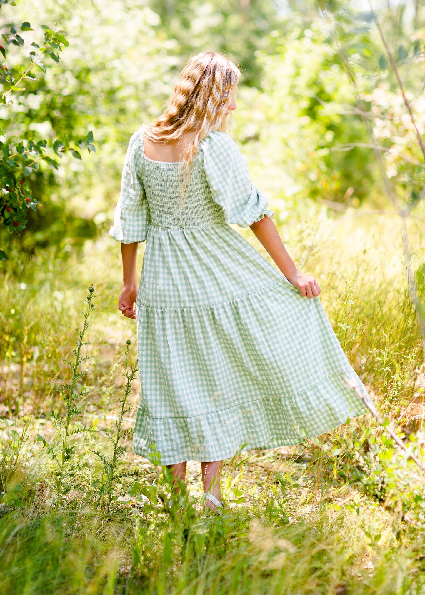 Smocked Bodice Gingham Maxi Dress Dresses