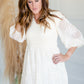 Smocked Bodice Lace Detail V-Neck 3/4 Sleeve Mid Dress Dresses Polagram