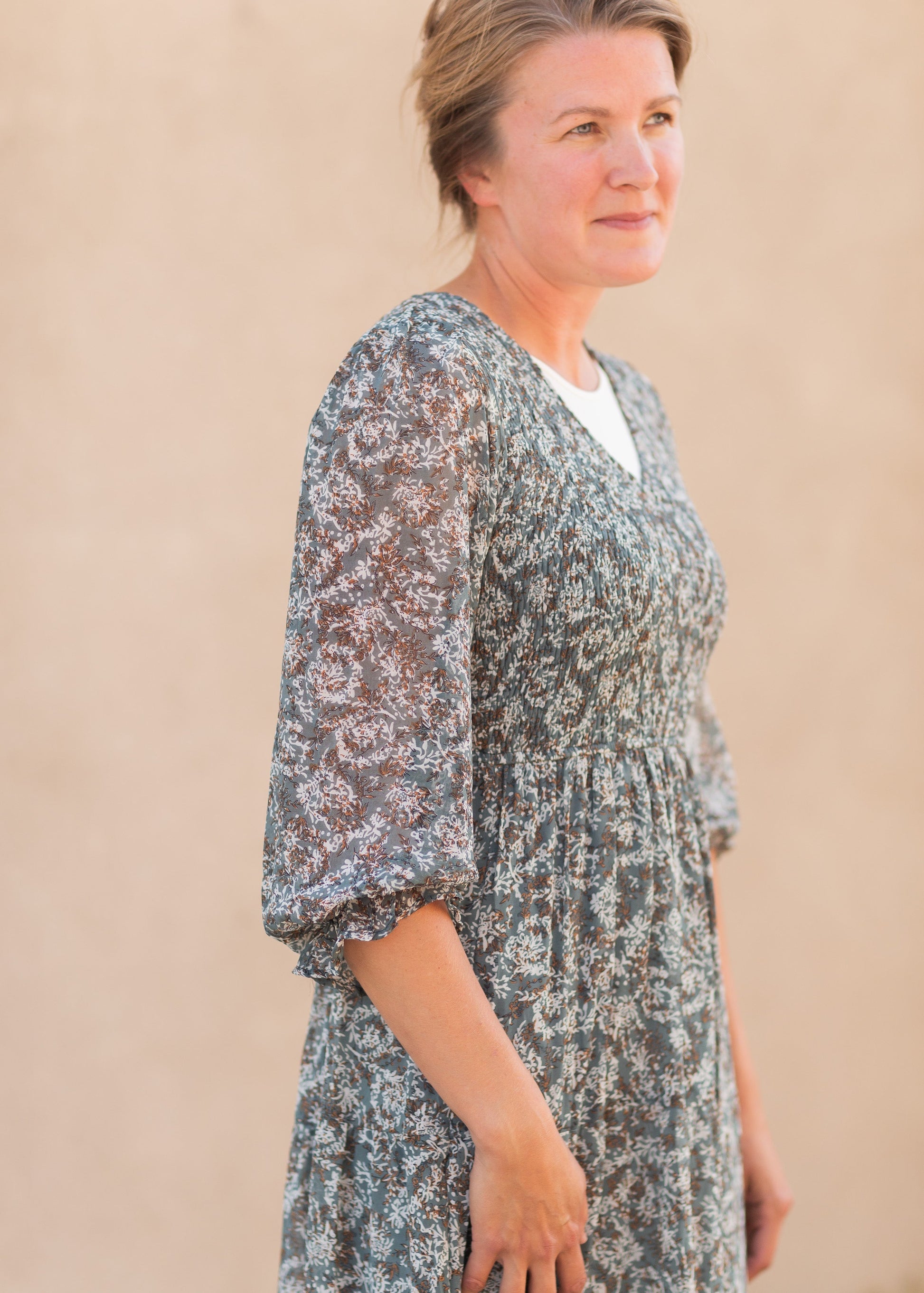 Smocked Bodice Midi Dress Dresses