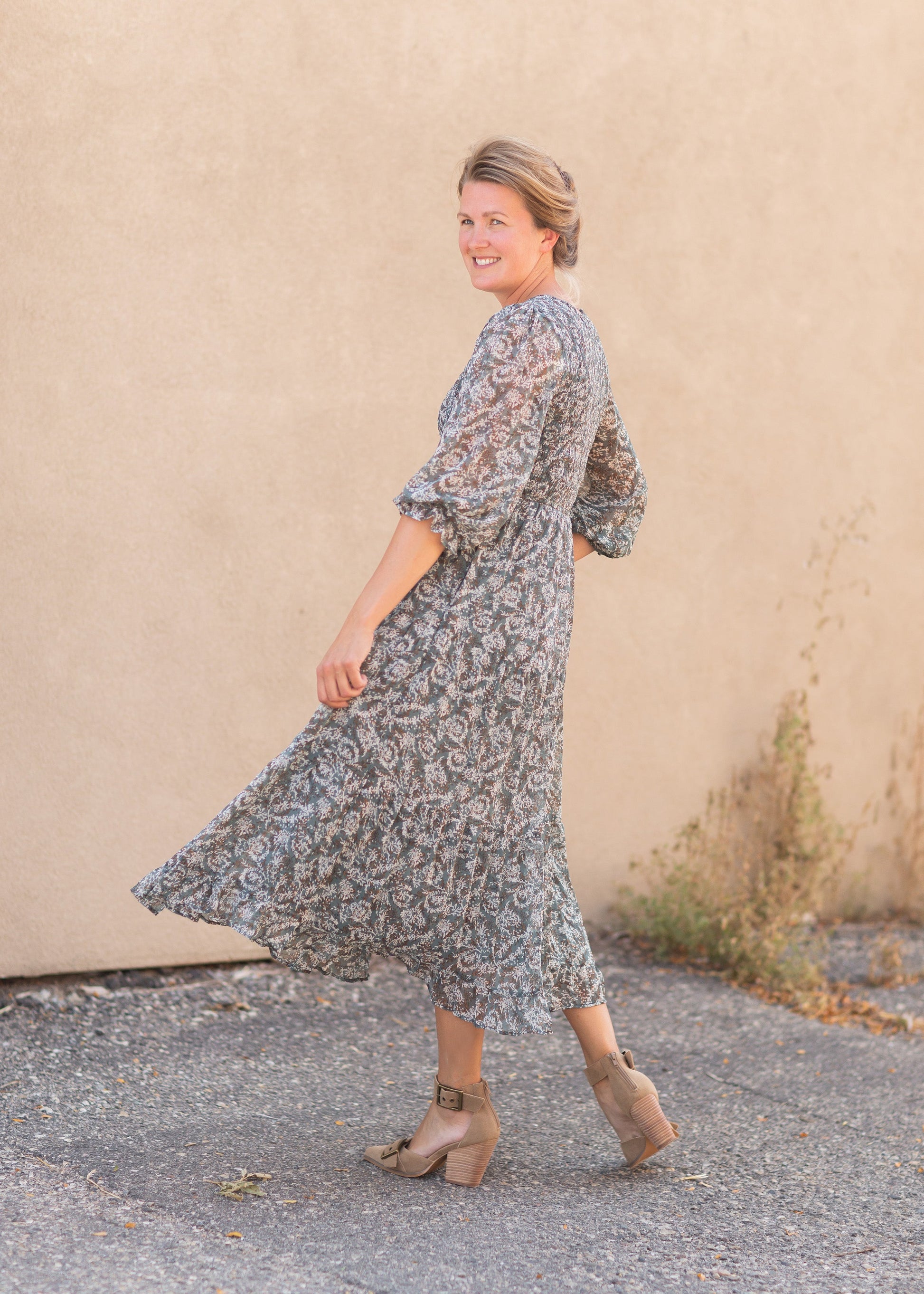 Smocked Bodice Midi Dress Dresses