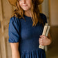 Smocked Bodice Puff Sleeve Tiered Denim Midi Dress Dresses Given Kale