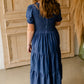 Smocked Bodice Puff Sleeve Tiered Denim Midi Dress Dresses Given Kale