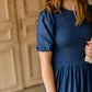 Smocked Bodice Puff Sleeve Tiered Denim Midi Dress Dresses Given Kale