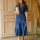 Smocked Bodice Puff Sleeve Tiered Denim Midi Dress Dresses Given Kale