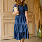 Smocked Bodice Puff Sleeve Tiered Denim Midi Dress Dresses Given Kale