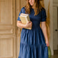 Smocked Bodice Puff Sleeve Tiered Denim Midi Dress Dresses Given Kale