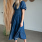 Smocked Bodice Puff Sleeve Tiered Denim Midi Dress Dresses Given Kale
