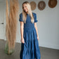 Smocked Bodice Puff Sleeve Tiered Denim Midi Dress Dresses Given Kale