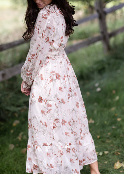 Smocked Detail V-Neck Floral Tiered Maxi Dress Dresses Polagram