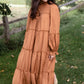 Smocked Mock Neck Ruffle Tiered Midi Dress Dresses Dress Forum