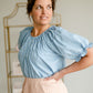 Smocked Short Sleeve Yoke Blouse Tops Polagram