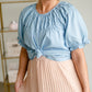 Smocked Short Sleeve Yoke Blouse Tops Polagram