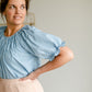 Smocked Short Sleeve Yoke Blouse Tops Polagram