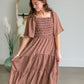 Smocked Square Neck Tiered Midi Dress Dresses Polagram