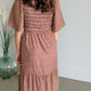 Smocked Square Neck Tiered Midi Dress Dresses Polagram