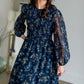 Smocked Top Navy Floral Long Sleeve Midi Dress Dresses Tea & Rose