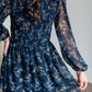 Smocked Top Navy Floral Long Sleeve Midi Dress Dresses Tea & Rose