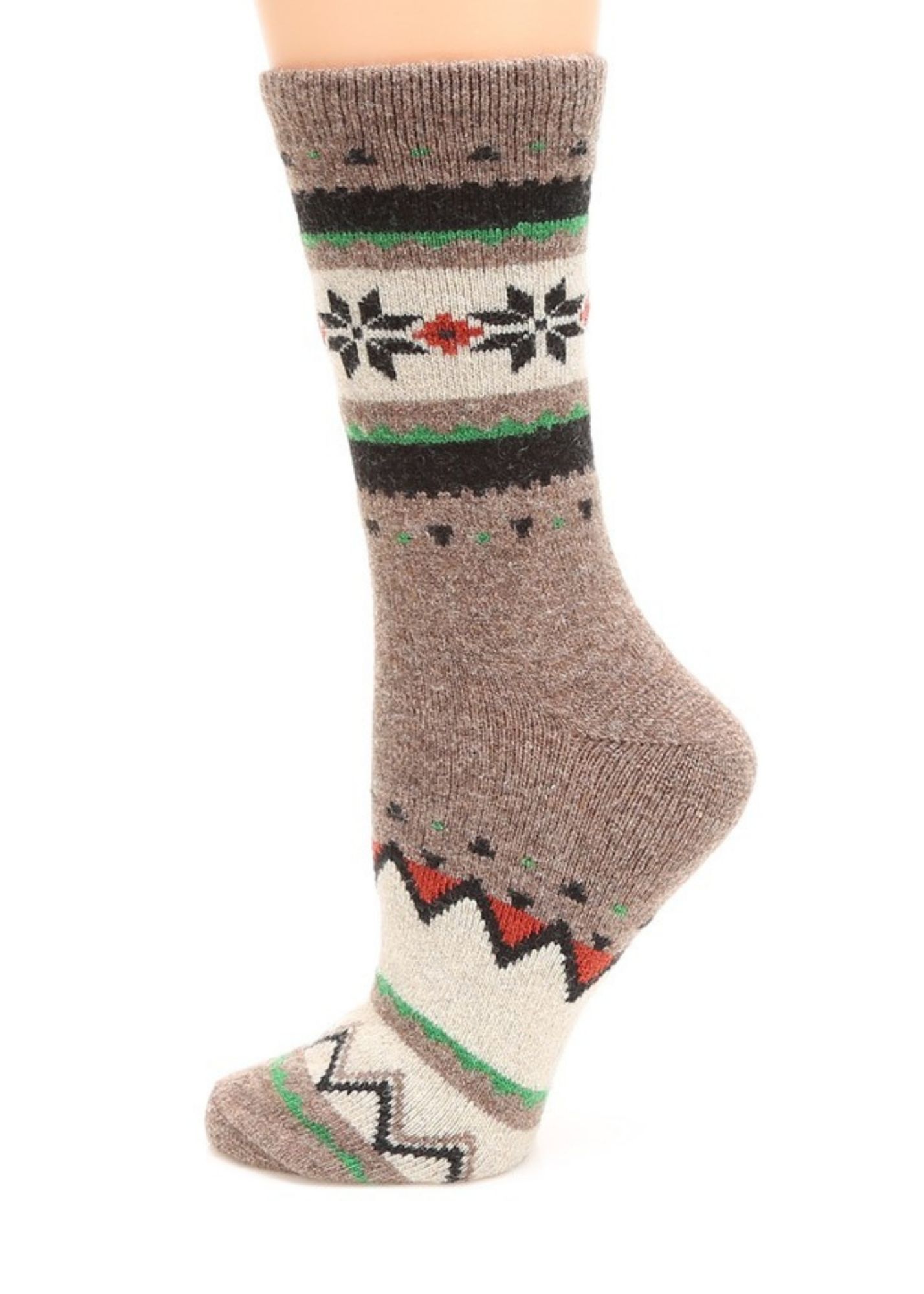 Snowflake Crew Length Socks Accessories MirMaru Brown