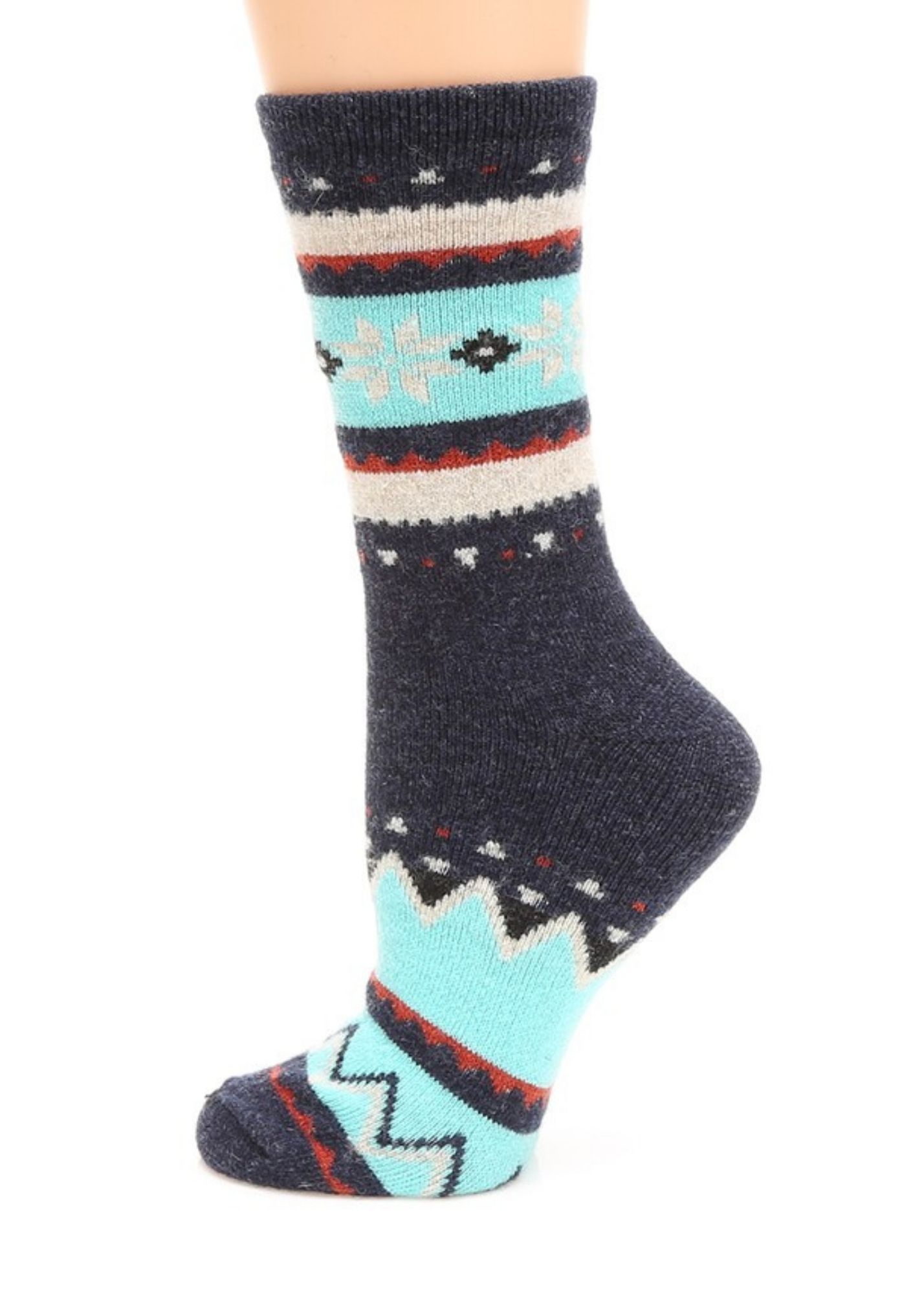 Snowflake Crew Length Socks Accessories MirMaru Navy