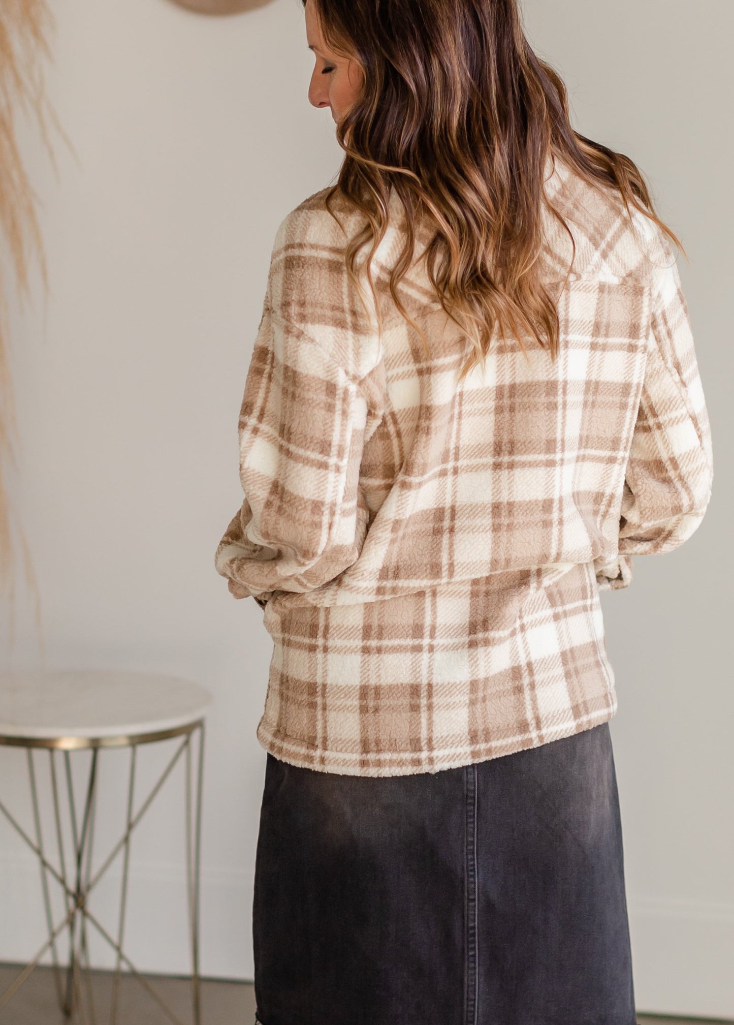 Soft Plaid Button Up Shacket Tops Love Tree