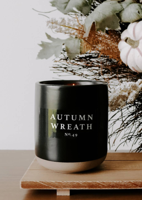 Soy Candle - Black Stoneware Gifts Autumn Wreath