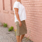 Split Neck Short Sleeve Tee With Embroidery Detail Tops