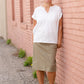 Split Neck Short Sleeve Tee With Embroidery Detail Tops