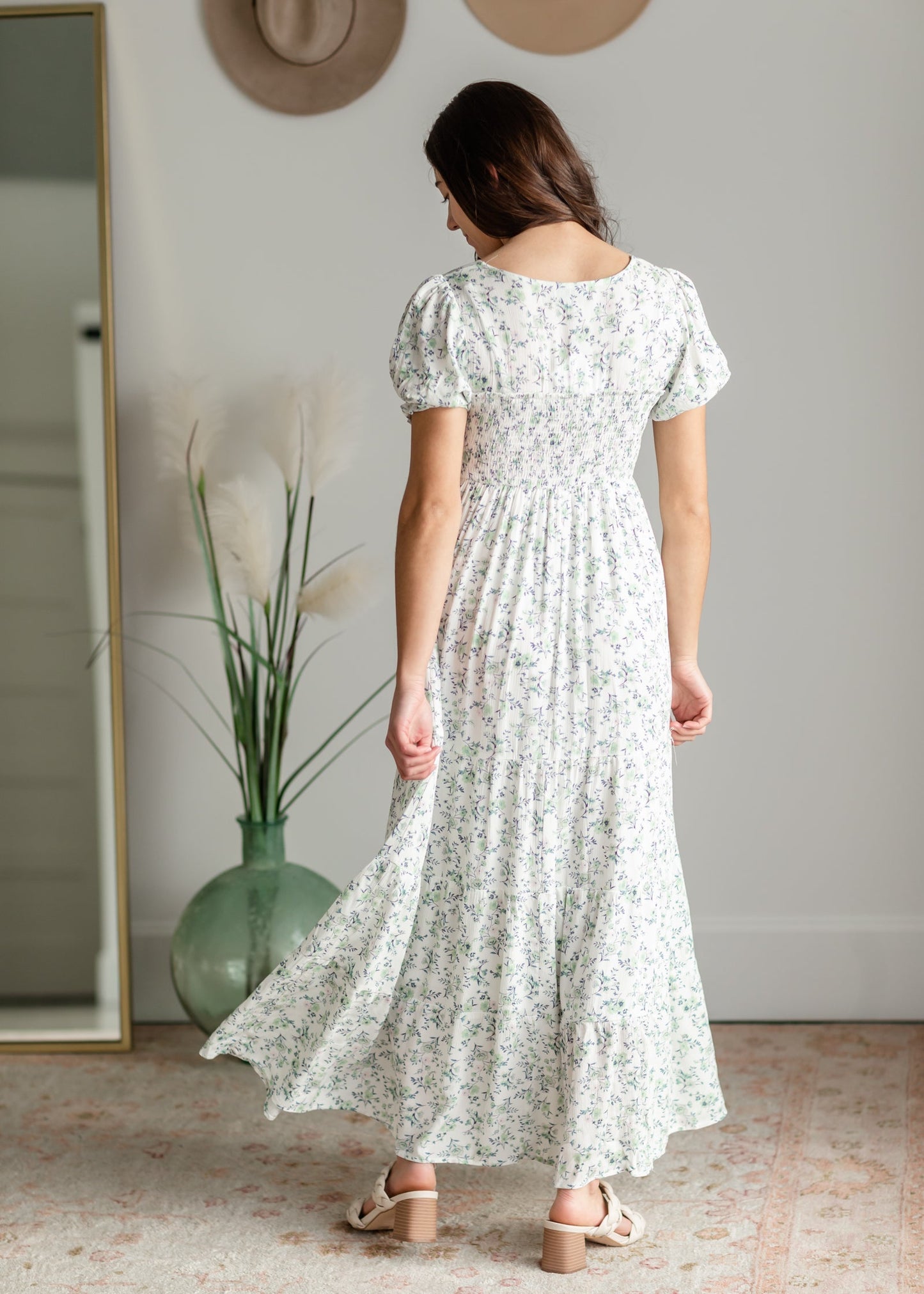 Square Neck Floral Print Tiered Maxi Dress Dresses Polagram & BaeVely