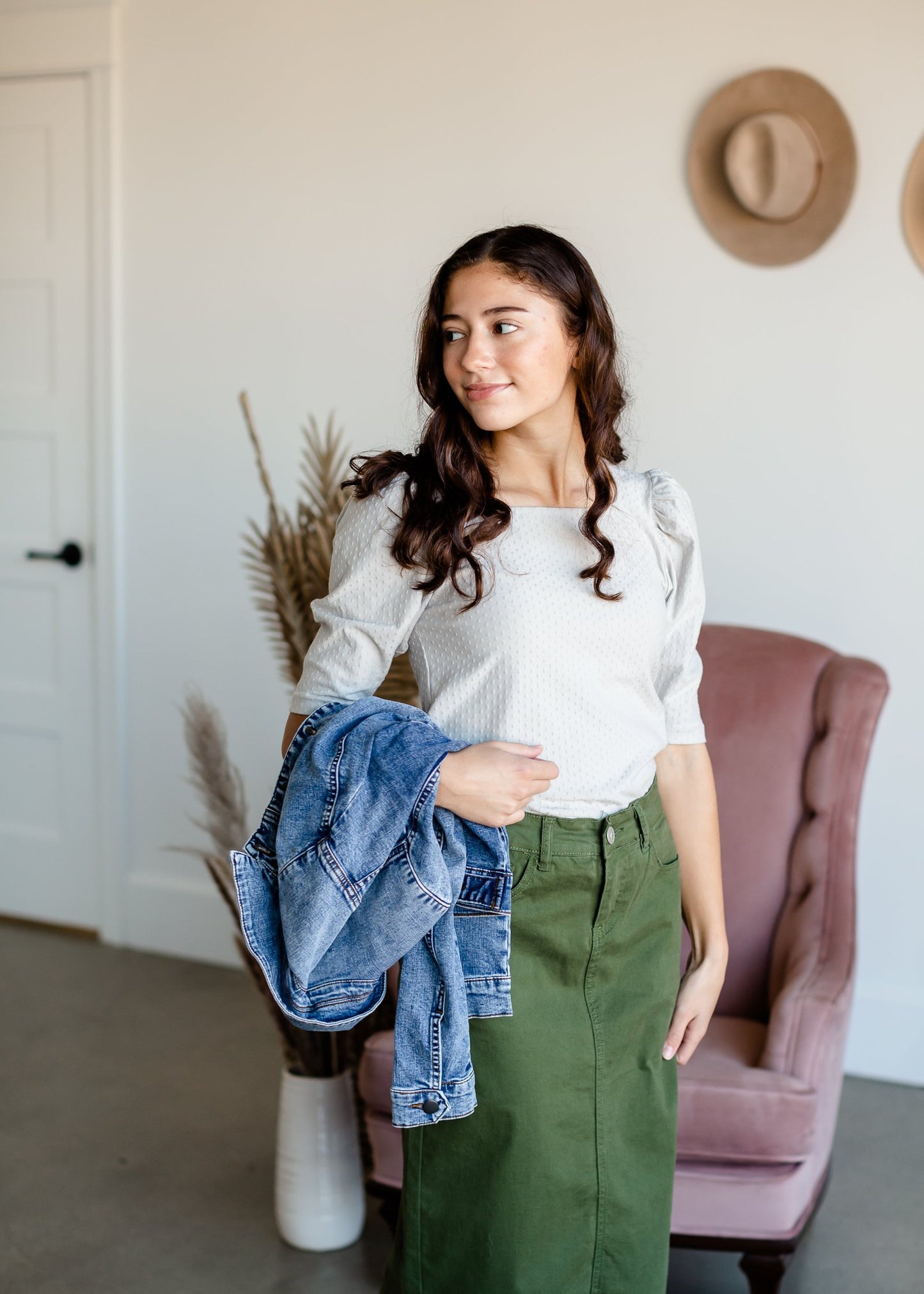 Square Neck Puff Sleeve Top Tops Polagram Gray / S