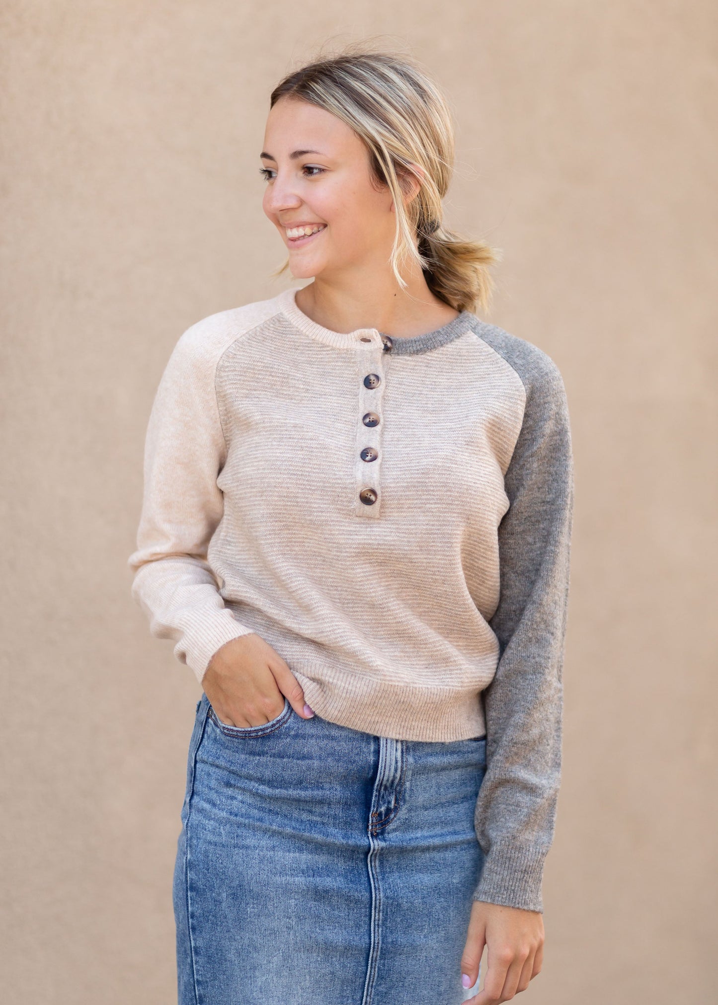 Stanton Neutral Colorblock Sweater Tops