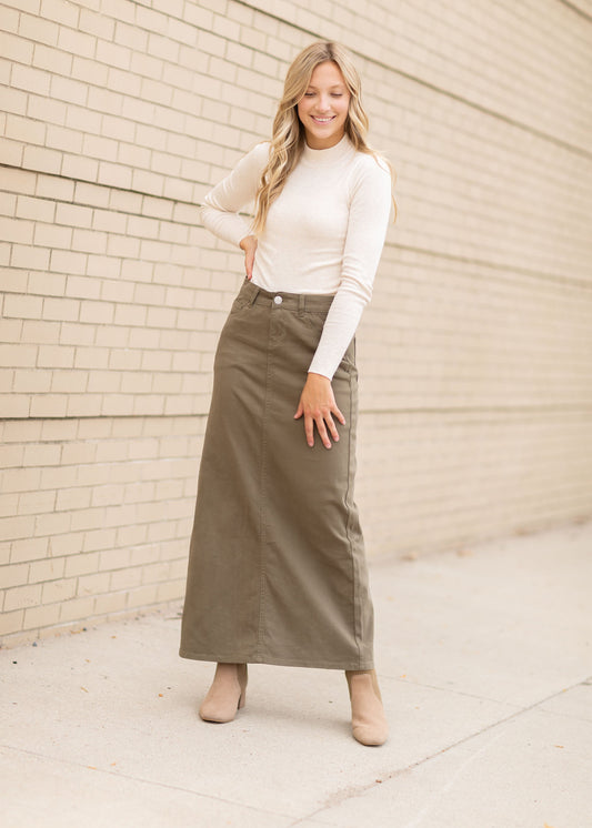 Stella Burnt Olive Denim Maxi Skirt Skirts