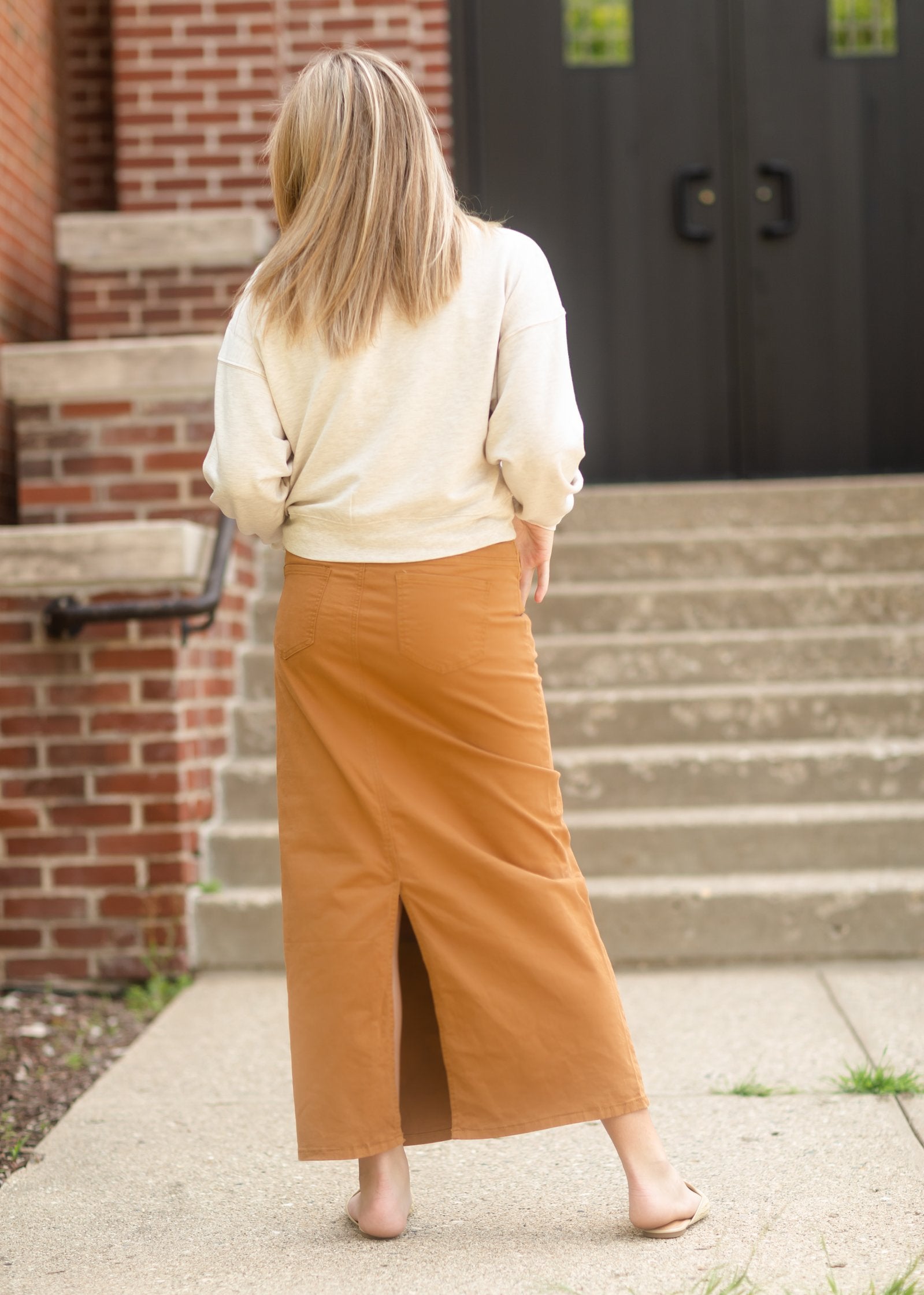 Stella Camel Long Denim Maxi Skirt Skirts Inherit