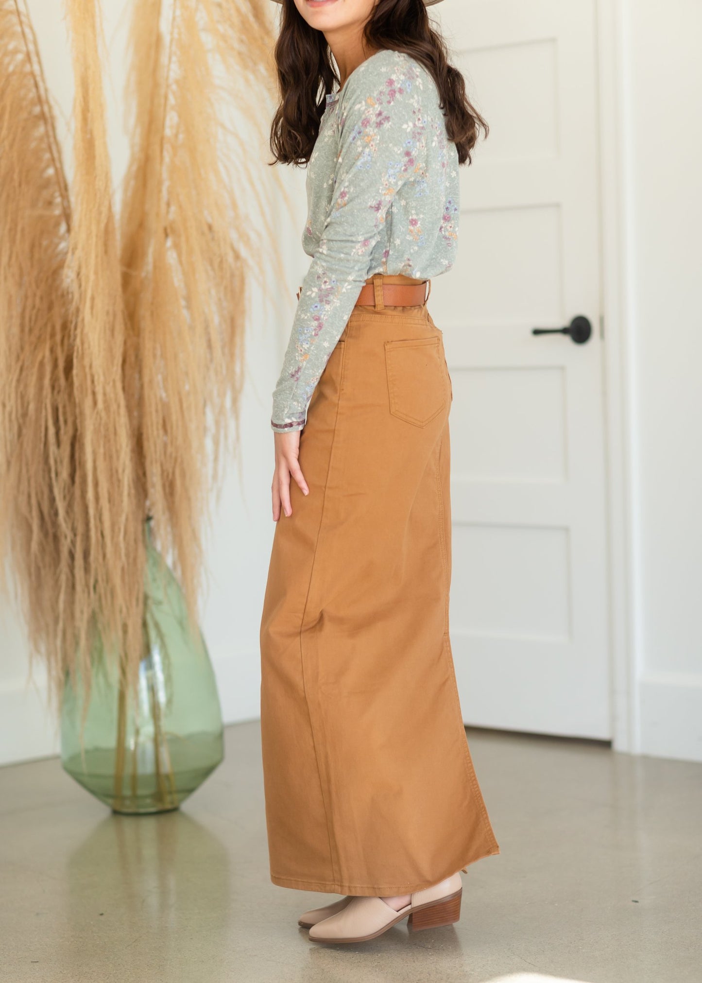 Stella Camel Long Denim Maxi Skirt Skirts Inherit