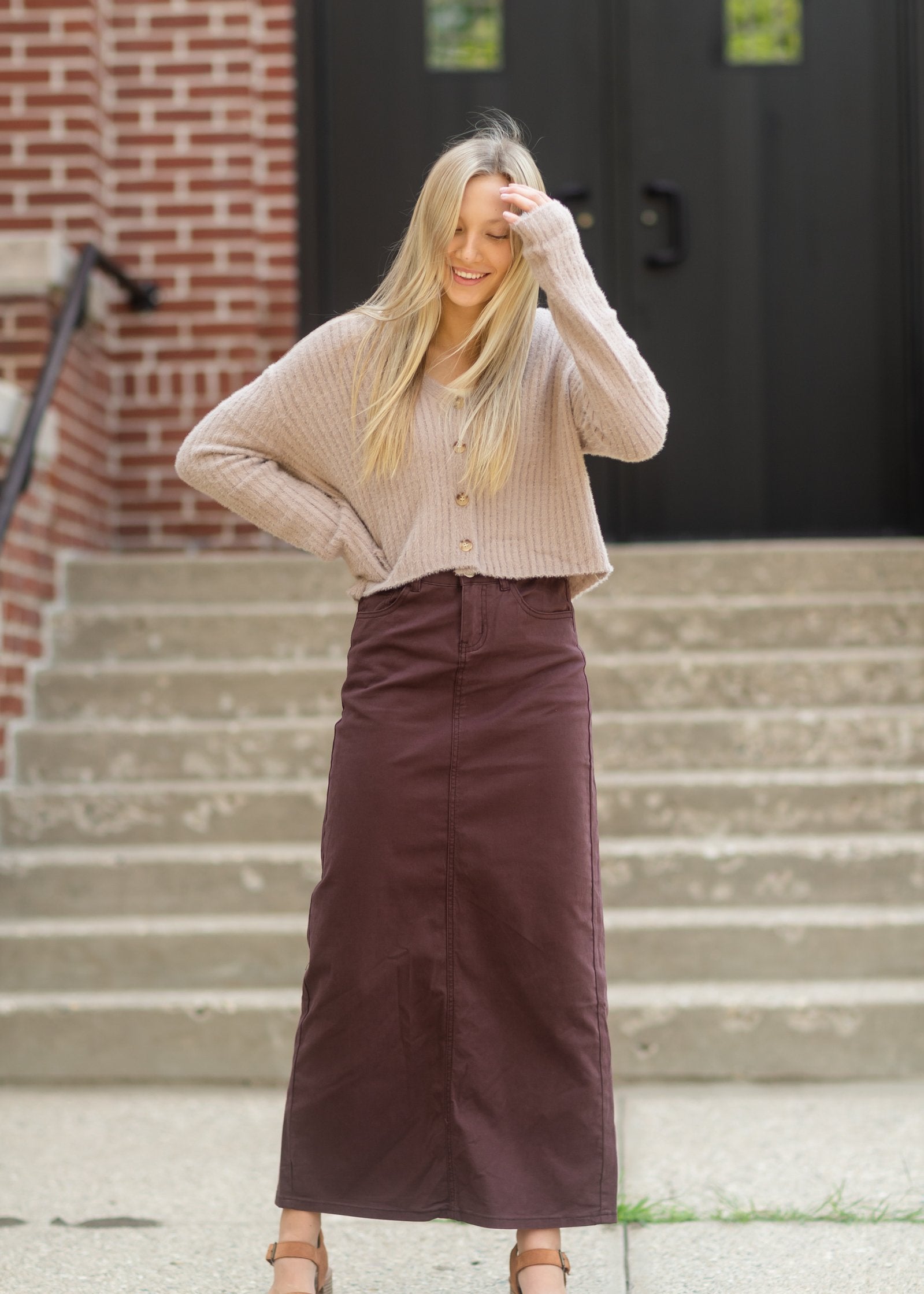 Stella Currant Long Denim Midi Skirt Skirts Inherit