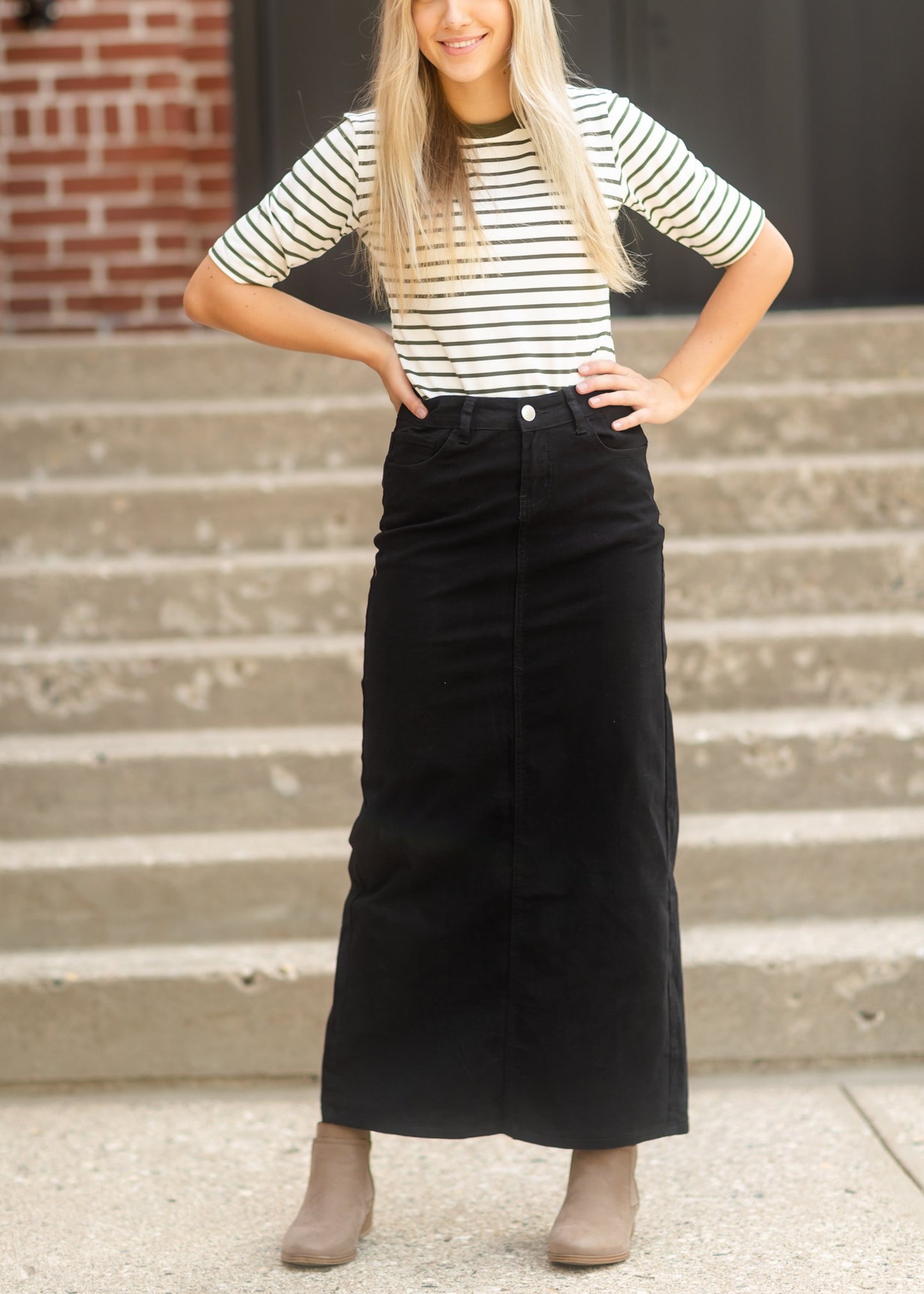 Stella Ebony Long Denim Maxi Skirt Skirts Inherit