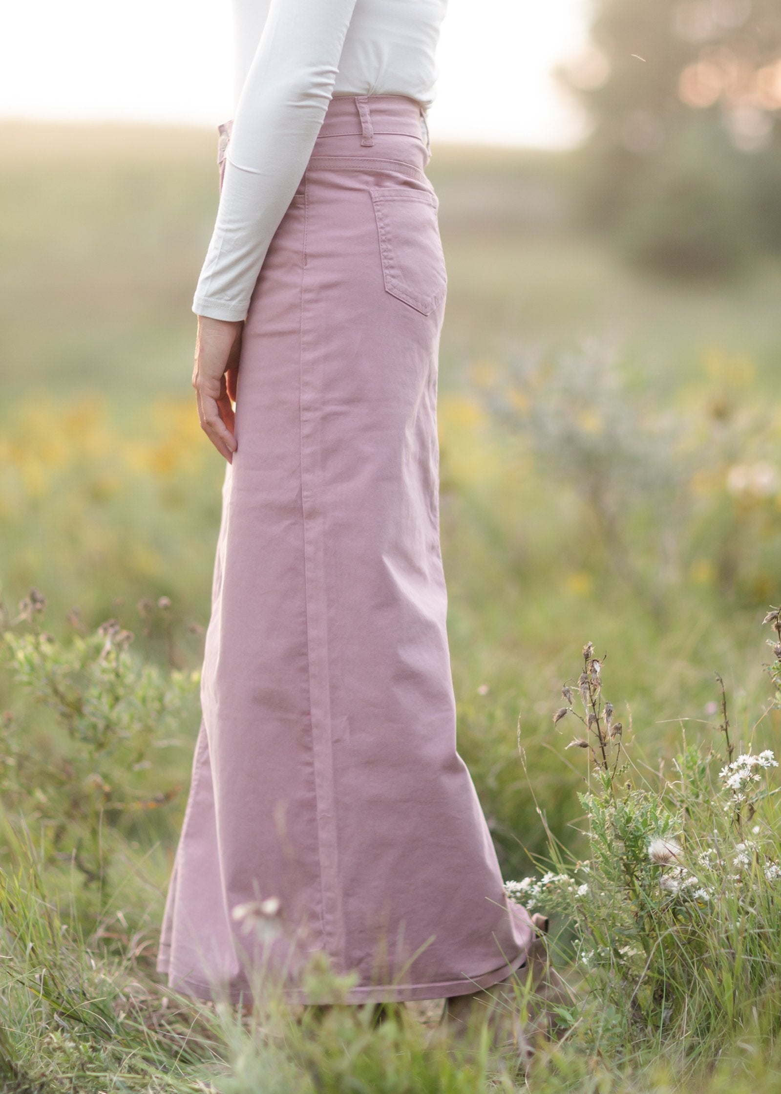 Stella Mauve Long Denim Midi Skirt Skirts Inherit
