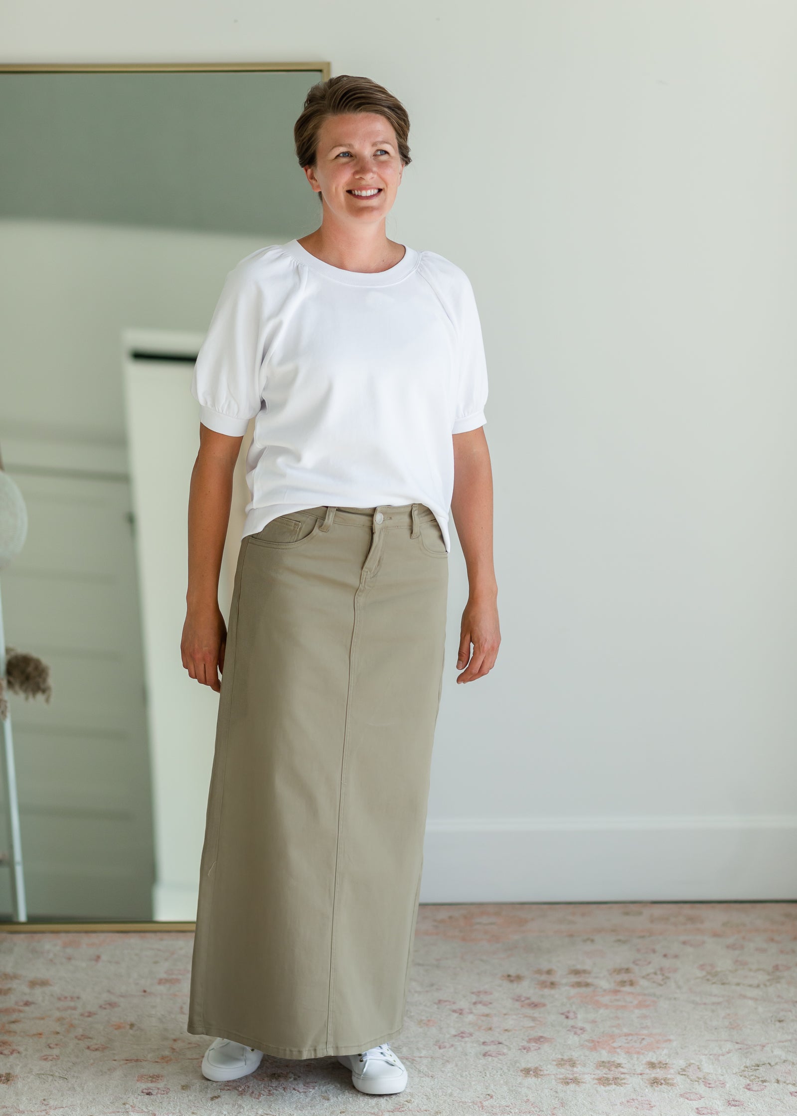 Stella Moss Olive Long Denim Maxi Skirt Inherit Co.