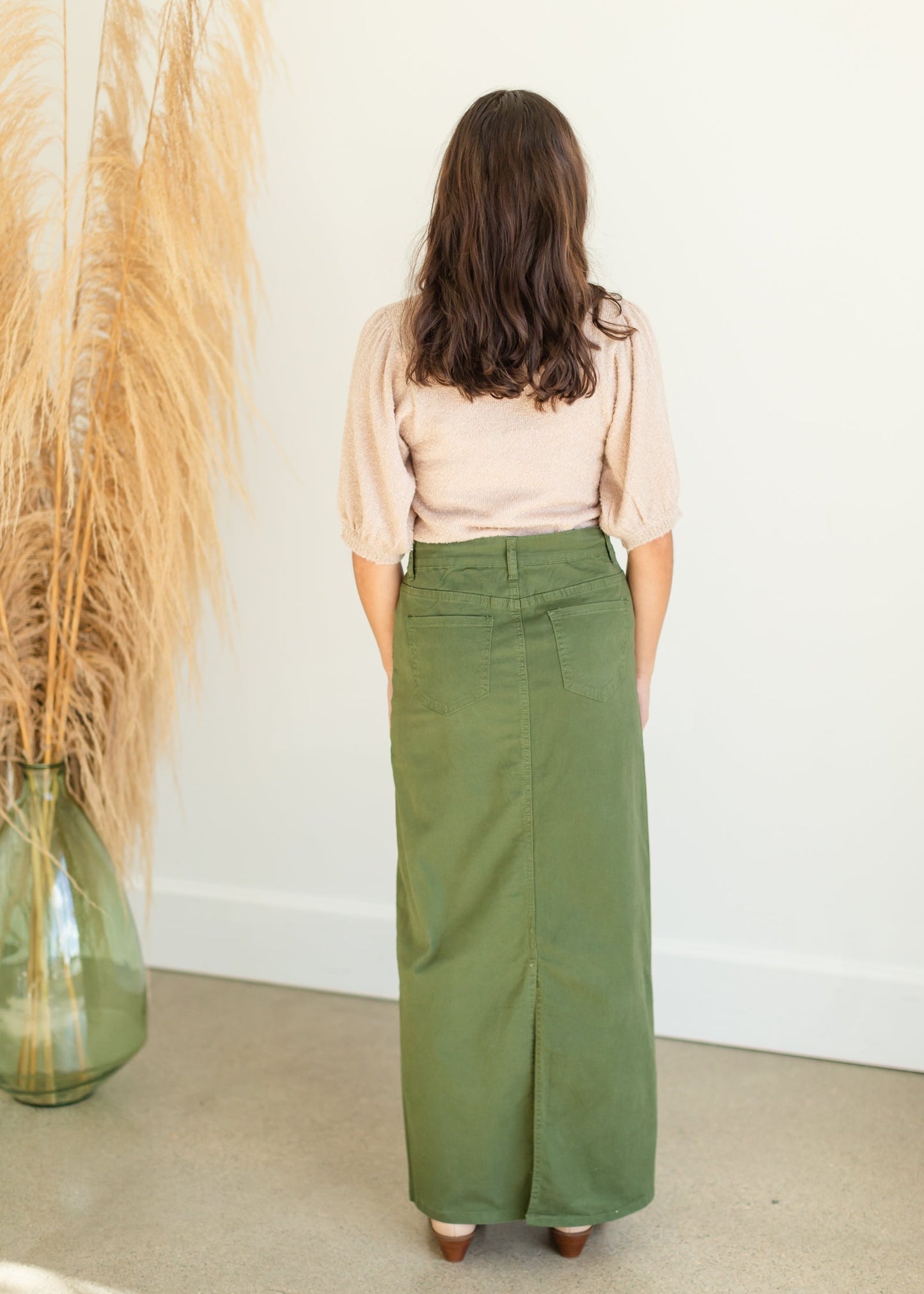 Stella Olive Green Long Denim Maxi Skirt - FINAL SALE Skirts