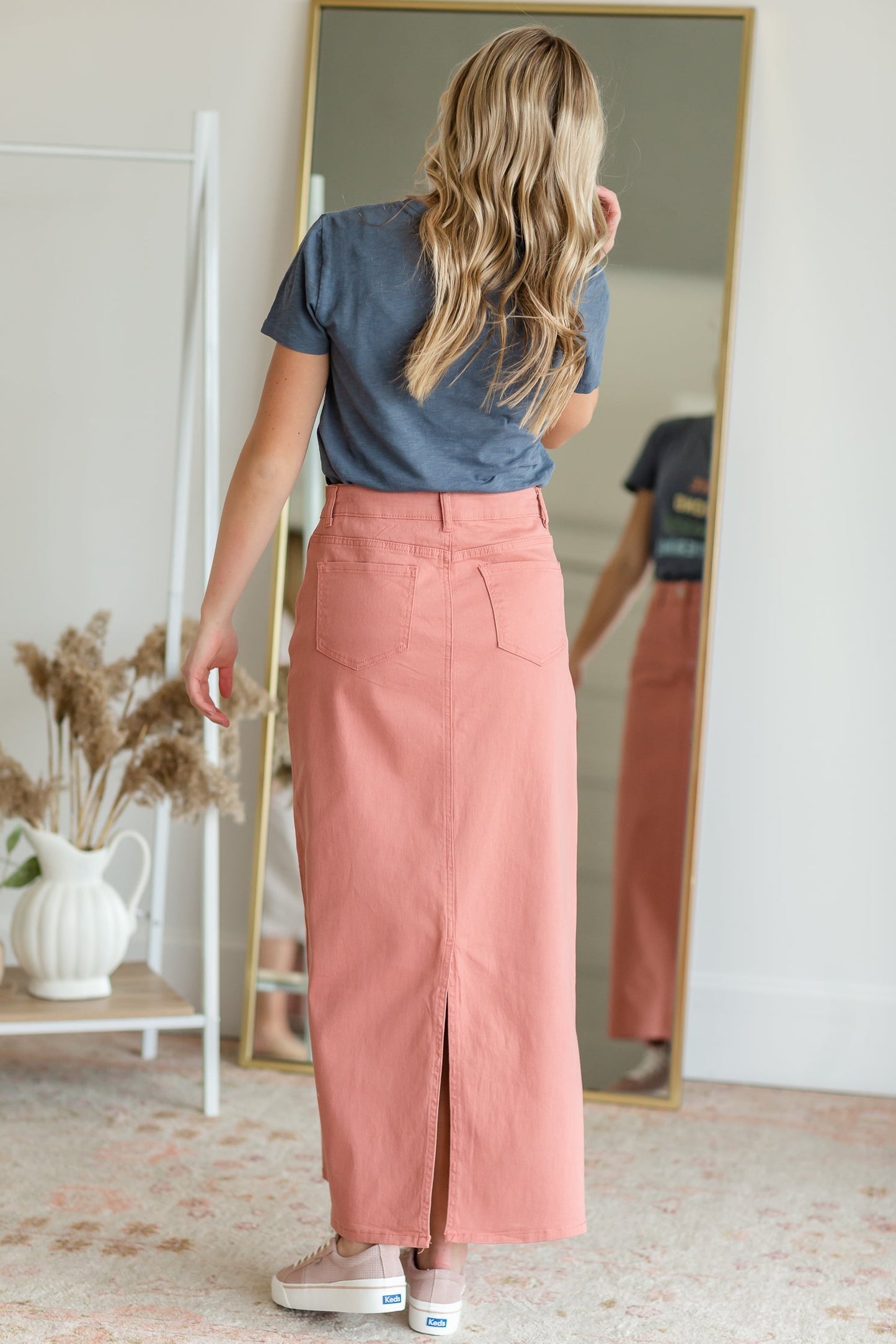 Stella Pink Clay Long Denim Maxi Skirt Skirts Inherit Co.