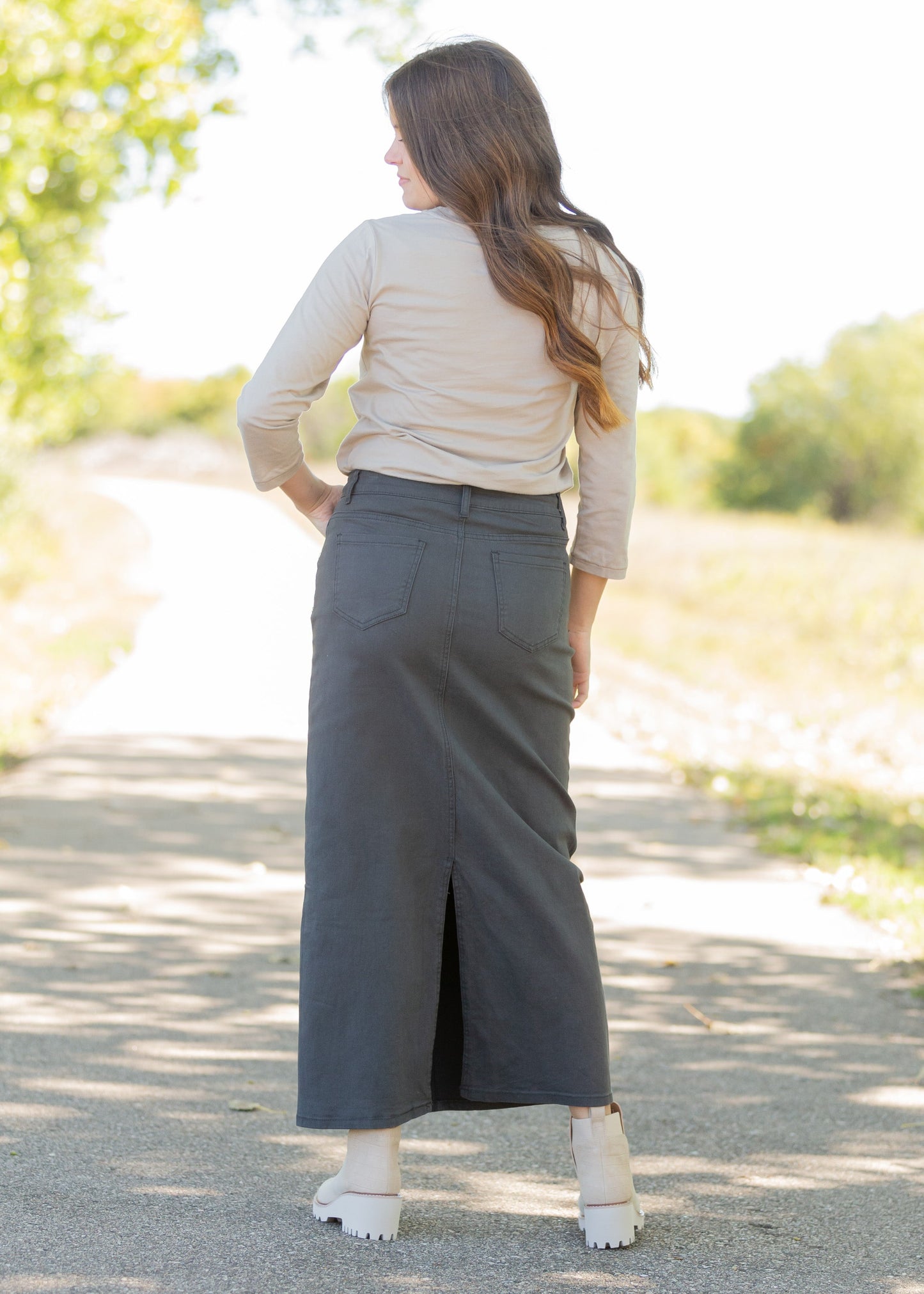 Stella Smokey Charcoal Long Denim Maxi Skirt Skirts