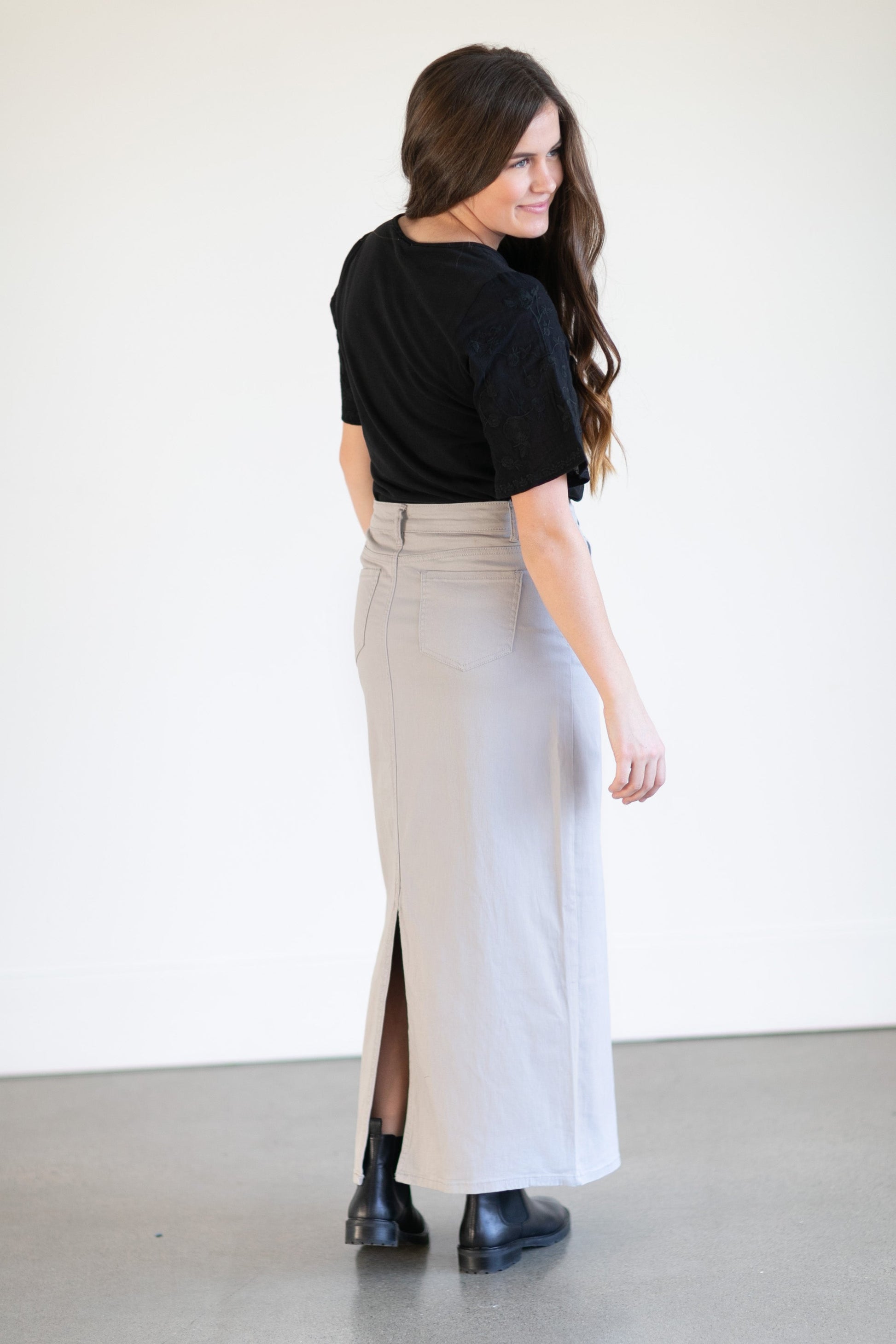 Stella Stone Gray Long Denim Maxi Skirt - FINAL SALE Skirts