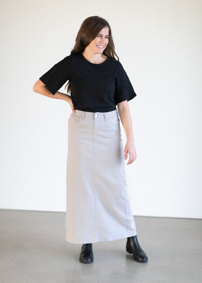 Stella Stone Gray Long Denim Maxi Skirt - FINAL SALE Skirts