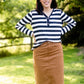 Stripe Faux Button Top Tops BomBom Black / S