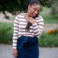 Stripe Faux Button Top Tops BomBom