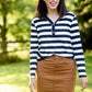 Stripe Faux Button Top Tops BomBom