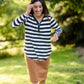 Stripe Faux Button Top Tops BomBom