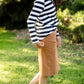 Stripe Faux Button Top Tops BomBom