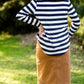 Stripe Faux Button Top Tops BomBom