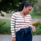 Stripe Faux Button Top Tops BomBom